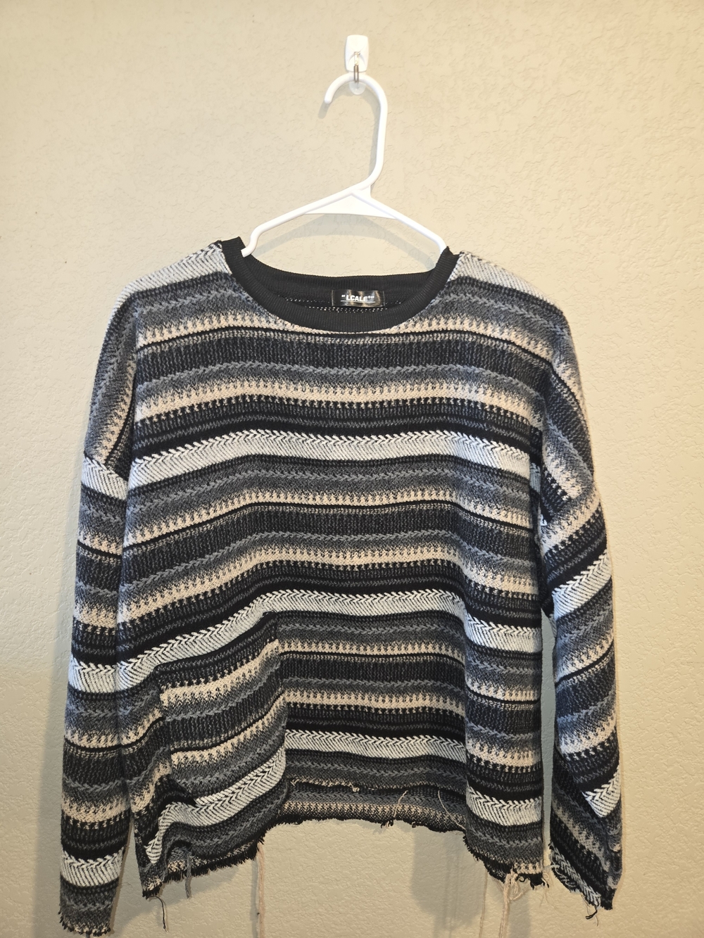 LCALE Striped Knit Crewneck Sweater - Black & Gray